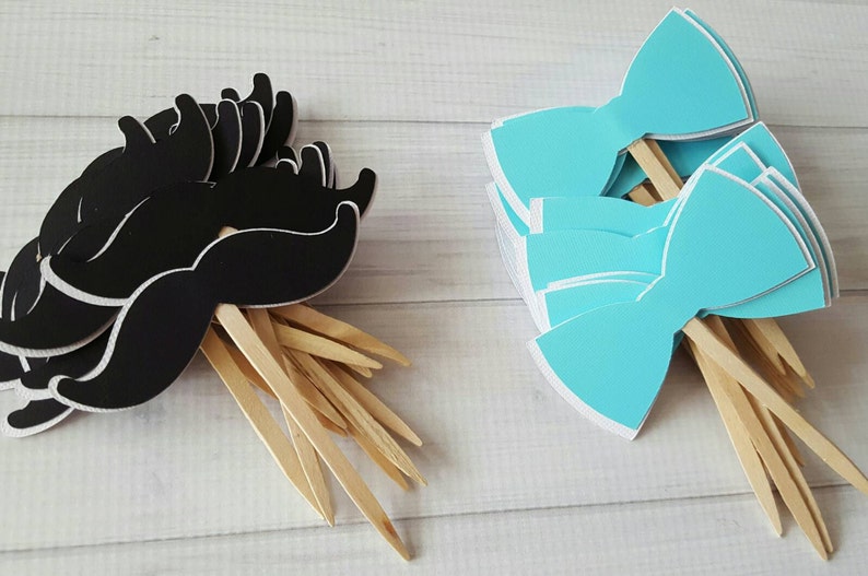 Bowtie Mustache Stache Cupcake Toppers-Little Man Cupcake Toppers-Little Man Baby Shower Birthday Cupcake Toppers-In your colors-Little man