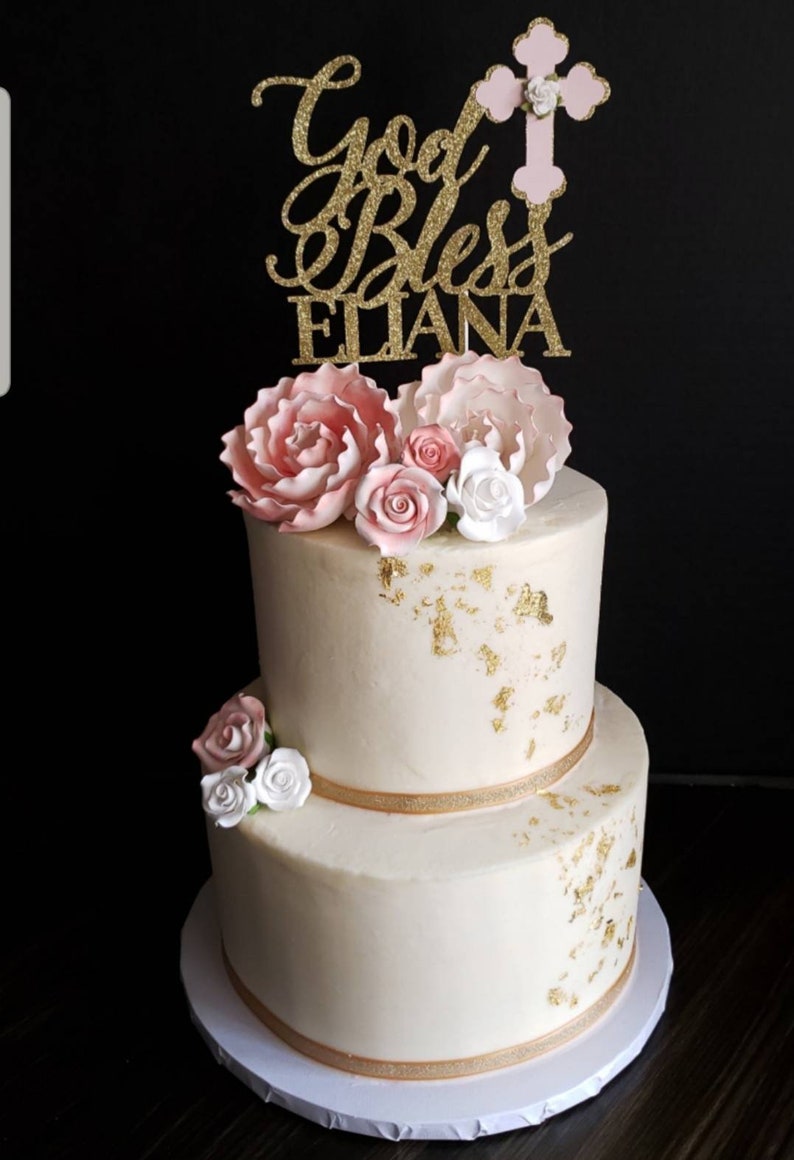 Girl God Bless Baptism Cake Toppergirl Cross Baptism Cake Etsy