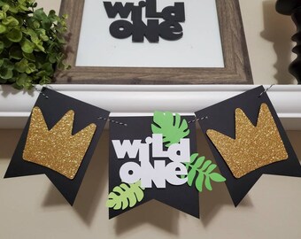 Wild One highchair boy banner-Wild One boy banner-One crown boy birthday banner-Where the wild things are banner-crown  one boy banner-one