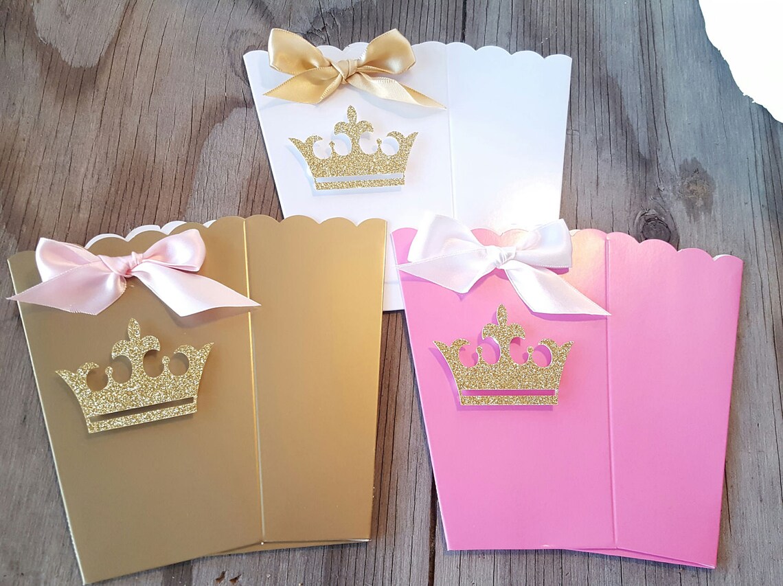 Princess Crown Tiara Favor Boxespink Gold Princess Favor Etsy
