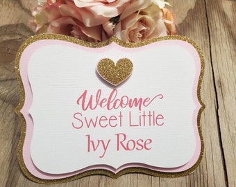 Welcome baby girl tag-diaper cake sign-Baby girl centerpiece-Its A Girl sign-Baby girl diaper cake tag-baby name diaper tag-Girl baby shower
