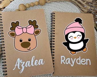 Pink Christmas Kids personalized journal notebooks-Christmas personalized gifts Christmas Name Journal notebook-Christmas table activity