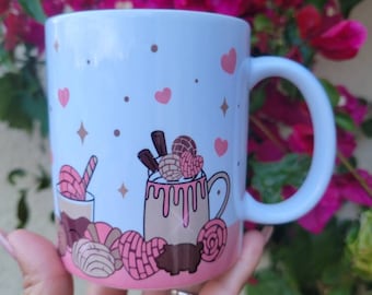 Cafecito & chisme mug-Cafecito y chisme wrapped mug-Spanish coffee funny mug-Pan dulce coffee mug-Cafecitos mug-Pink coffee mug-Pan Dulce