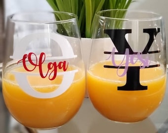 Personalized monogram wine glass-Monogram wine glass-Name wine glass-monogram wine glass gift-monogram gift-Bridal shower monogram-wine
