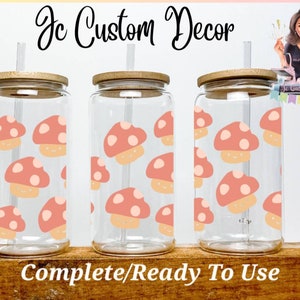 Kawaii Mushroom Libbey Can Glass-Ready to use Glass-Trendy Kawaii Mushroom iced coffee Libbey Glass-Kawaii Mushroom Beer Can Glass-Kawaii