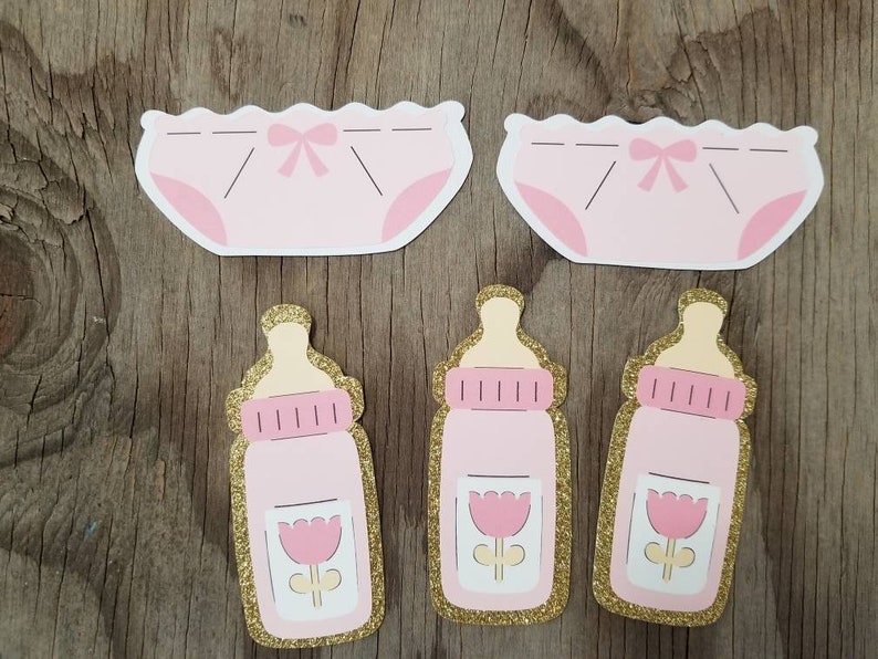 Diaper baby bottle cupcake toppers-Diaper bottle girl table | Etsy