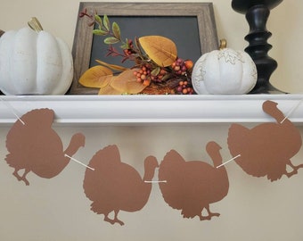 Thanksgiving Turkey Garland Banner, Paper Turkey Cutouts, Fall Mantel Decor, Friendsgiving Party Decorations, Autumn Birthday Garland