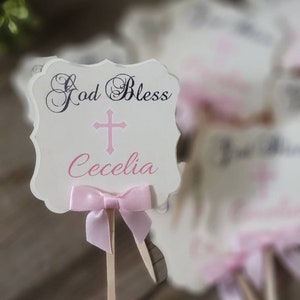 Girl God Bless cupcake toppers-Baptism Cupcake Toppers- Girl Baptism Cupcake toppers-Cross cupcake toppers-God Bless toppers-Baptism girl