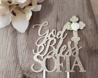 Girl God Bless Baptism Cake topper-Girl Dove Cross Baptism cake topper-God bless cake topper-Girl Baptism cake topper-God Bless cake topper