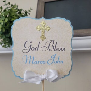 God Bless boy girl centerpiece-Boy girl Christening Baptism Centerpiece-God Bless Pick-Baptism centerpiece-God Bless decor-Christening picks