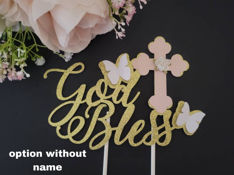 Girl God Bless Baptism Cake Toppergirl Cross Baptism Cake Etsy