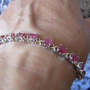Glass-filled Ruby Bracelet, Sterling Silver Ruby Bracelet, Ruby Chain-link Bracelet, Estate Jewelry
