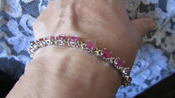 Glass-filled Ruby Bracelet, Sterling Silver Ruby Bracelet, Ruby Chain-link Bracelet, Estate Jewelry