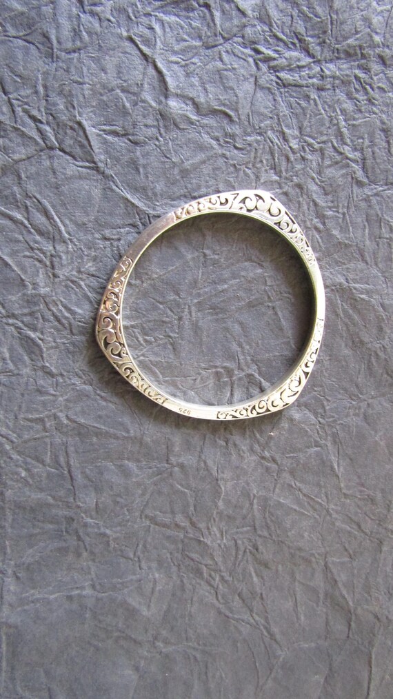 Sterling Silver Bangle, Embossed Triangular Bangle, Casual Silver Jewelry