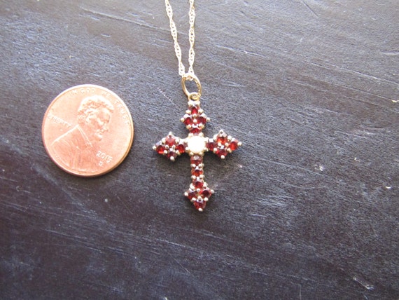 Garnet and Pearl Cross Necklace Garnet and Pearl Cross Necklace