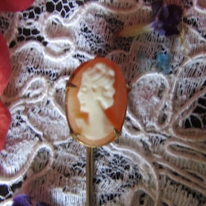 Antique Cameo Stick Pin, Cameo Lapel Pin, Authentic Shell Cameo Stick Pin, Estate Jewelry, Victorian Jewelry, Vintage Style, Victorian Style