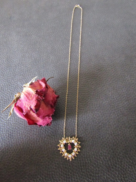 Ruby and Cultured Pearl Heart Pendant on a 14 Kt.… - image 8