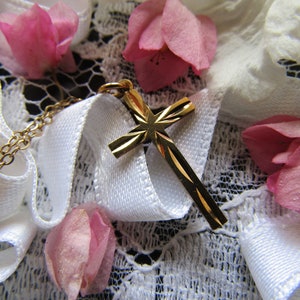 9 Kt. Gold Cross Necklace, Christian Jewelry, Religious Jewelry, Cross Pendant Necklace, Vintage Cross, Communion Necklace, Solid Gold Cross
