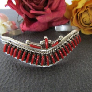 Coral Sterling Cuff Bracelet, Vintage Zuni Coral Cuff, Signed Sterling Silver Cuff, Southwestern Jewelry, Westernwear