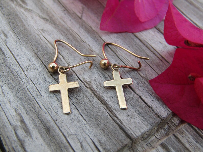 Gold Cross Earrings Pierced 9 Kt. Gold Earrings Etsy