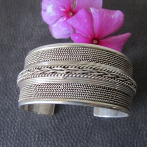 Sterling Silver Cuff Bracelet, Estate Jewelry, Silver Rope Bracelet, Sterling Silver Jewelry