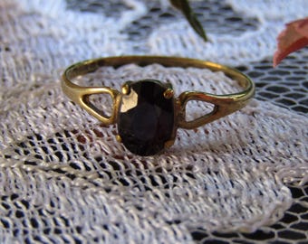 Garnet Gold Sz. 6.75 Ring, Solitaire Ring Size 6 3/4, Solid Gold Jewelry, Estate Jewelry, Vintage Jewelry