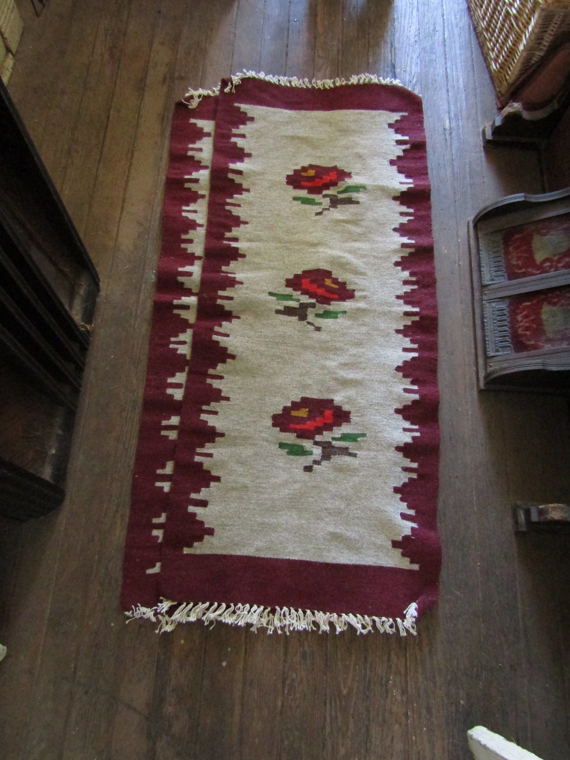 Navajo Runner Rugs 58X24 Wool Rose Rug Vintage woven woolen | Etsy