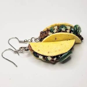 Street Taco Earrings | Tortilla Beef Onion & Cilantro Taco Jewelry