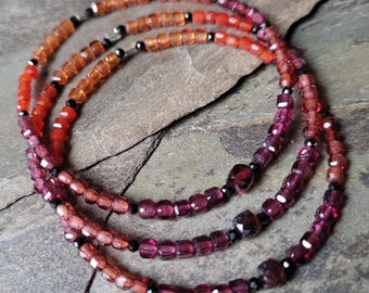 DIY Beads, Faceted Red Garnet Focal, Accented w/Extra Garnets in a Gradient, Carnelian, and Black Spinel. More Info on Gemstones Below!