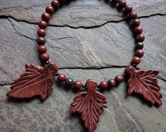 DIY Beads, Red Jasper Leaf Shaped Focals, Accented with Red Jasper Rounds and Faceted Black Spinels