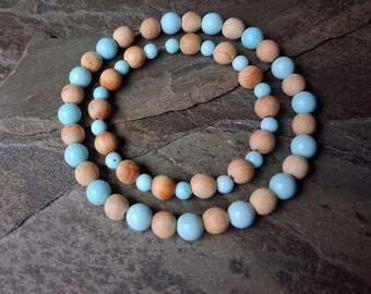 DIY Beads, Sandalwood Rounds with Large and Small Light Blue Howlite Spheres - Choose between 2 Options!