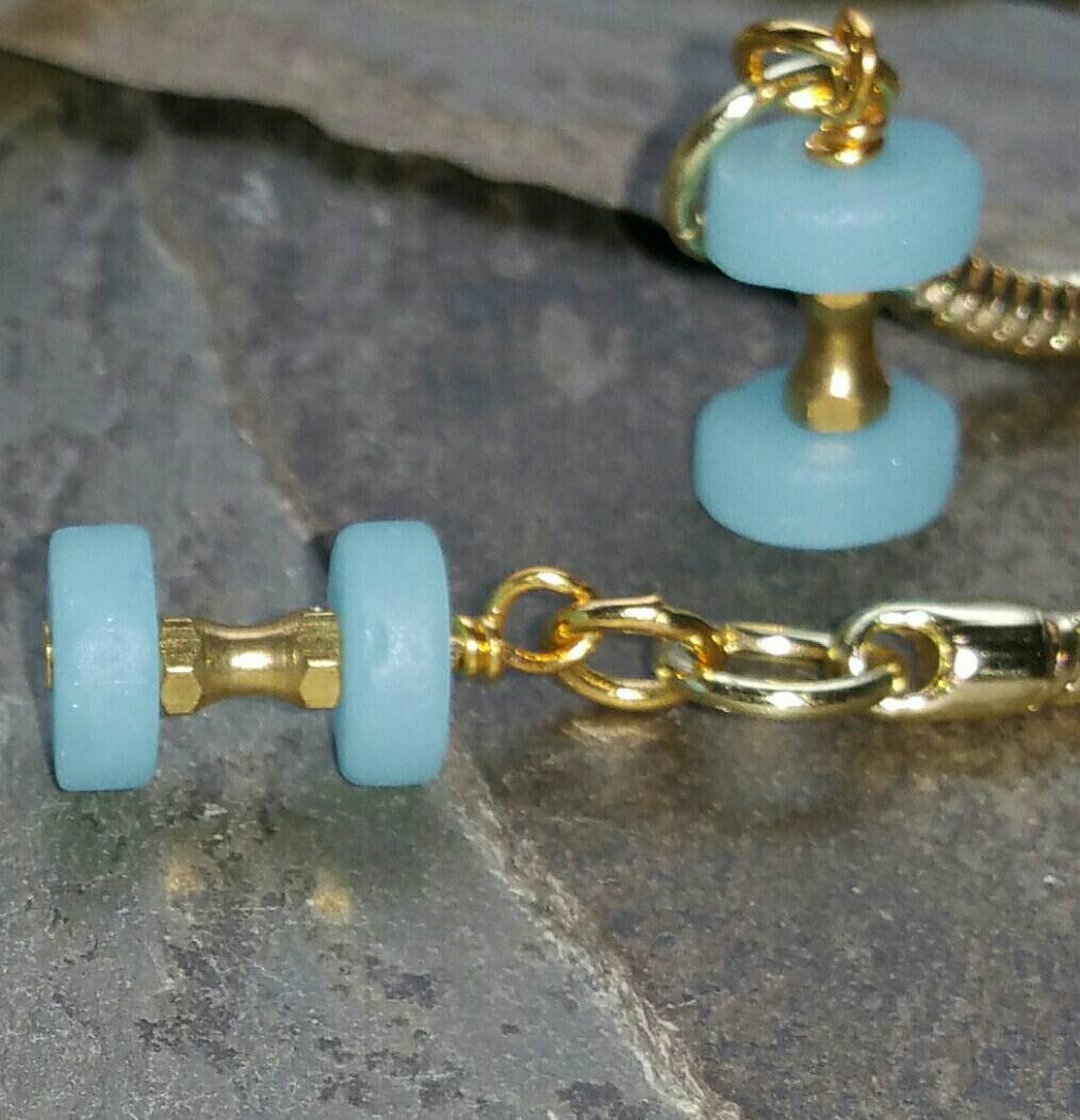 HANDMADE DUMBBELL STRENGTH Key Chains. Brass Keychain With Seafoam ...