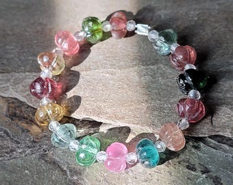 DIY Beads, Tourmaline Melons, Water Clear & Vibrant Gemmy Colors, Accented with Faceted White Topaz