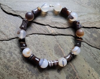 DIY Beads, Bamboo-Shaped Agates, Accented by Matte Flower Agate Rounds