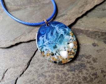 Handmade Resin "Calm Sea" Oval Shaped Pendant, Sandy Beach Vibes, Made with Real Pebble Sand from Italy