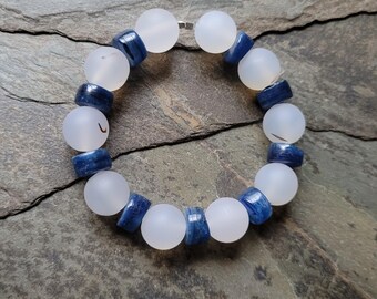 DIY Beads, Matte Flower Agate Rounds, Accented with Thick Heishi Cut Kyanites