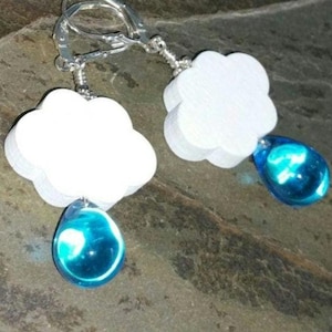 Cloud Raindrop Earrings: Aqua Czech Glass, Sterling Silver