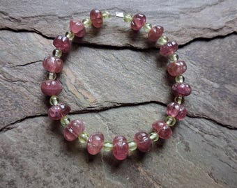DIY Beads, Pink Tourmaline Melons, Accented with Peridot Rounds