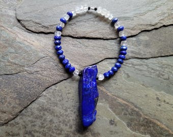 DIY Beads, Lapis Lazuli Focal, Accented with Lapis Faceted Rhondelles, White Moonstone Faceted Rhondelles and Black Spinel