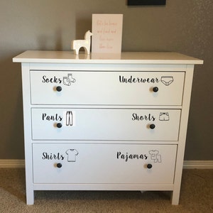 Kids Dresser Labels with Small Pictures - Set of 6 - Custom Labeling for Dresser Drawers - Kids Organization