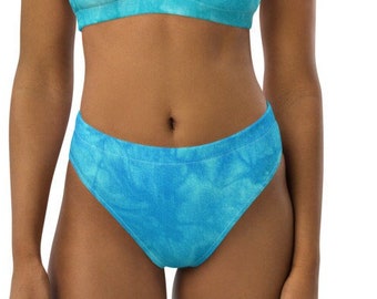 Blauw en groen tie-dye milieuvriendelijk bikinibroekje met hoge taille