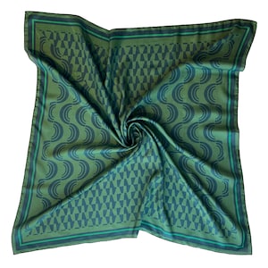 Green & Navy Blue Abstract Geometric Print 100% Silk Scarf 36" x 36", Great for Gifts, Birthdays, Anniversaries