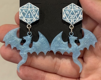 Elegant Dragon D20 Fantasy Earrings