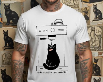Black Cat Espresso Machine Tee | Coffee Lover Gift