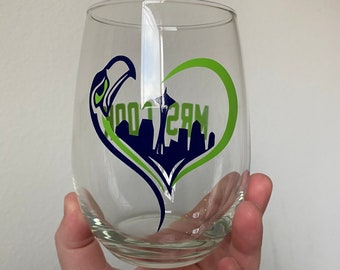 Sports Inspired Wine Glass set, Custom Sport Wine Glasses, Seattle Seahawk Wine Glass (2 pack)