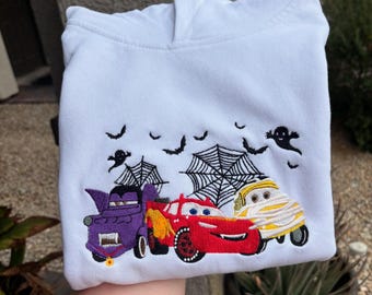Custom Embroidered Cars Halloween Sweatshirt, Cars Cartoon, Lightening McQueen, Mater, Luigi