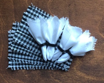 1:6 scale miniature dollhouse black and white gingham checkers farmhouse industrial  placemat with napkins- Set of four