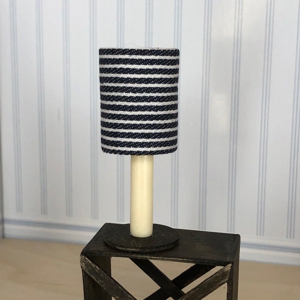 1:12 scale Miniature Nautical Coastal Lamp with Blue and White stripe fabric