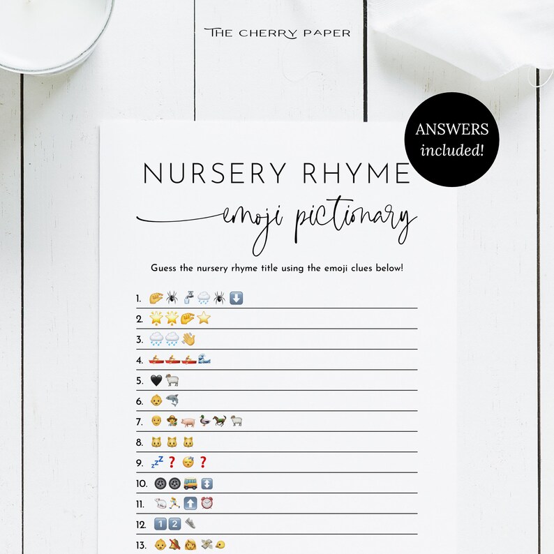 Nursery Rhymes Emoji Pictionary Baby Shower Games Baby | Etsy UK