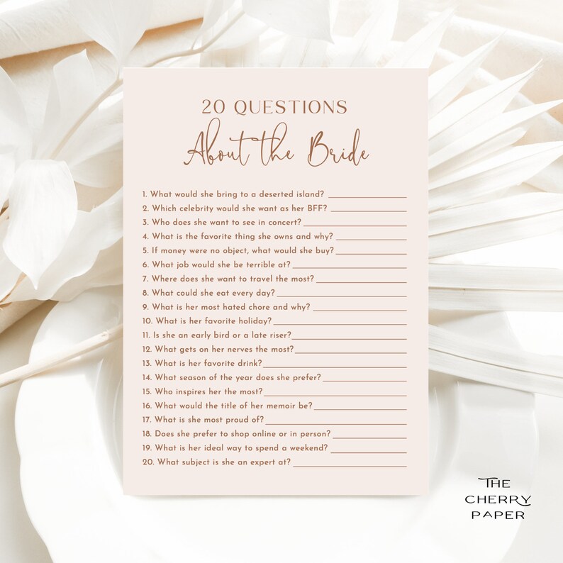 EDITABLE 20 Questions About the Bride Who Knows the Bride Etsy